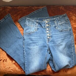 Classic Blue Button-Fly Flare Jeans